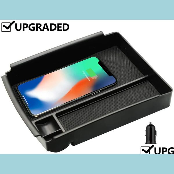 Organizador de automóviles Cargador inalámbrico Consola central Organizador Apoyabrazos Caja de almacenamiento Bandeja de soporte USB incorporado para Tesla Model X S Drop Del Dhdk8