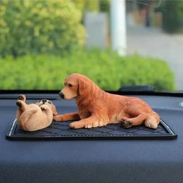 Adornos de resina para coche, muñeco Golden Retriever, decoración para salpicadero, perro dormido, decoración Interior automática para madre e hijo con caja de regalo