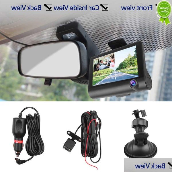 Voiture Autre électronique automobile Nouvelle caméra DVR Dash 4 Enregistreur vidéo à objectif FHD à trois voies 170 Cam grand angle G-Sensor Caméscope de vision nocturne Dhgwn