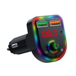 Voiture P6 Chargeur de voiture mains libres Bluetooth Lumières d'atmosphère colorée 3.1A Double USB Wireless Car Mp3 FM Témoire Fast Charing Car Téléphone Charger