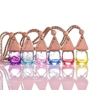 Bouteille de parfum de voiture pendentif diffuseur d'huile essentielle sac de couleur diamant vêtements ornements désodorisant pendentifs bouteilles en verre vides