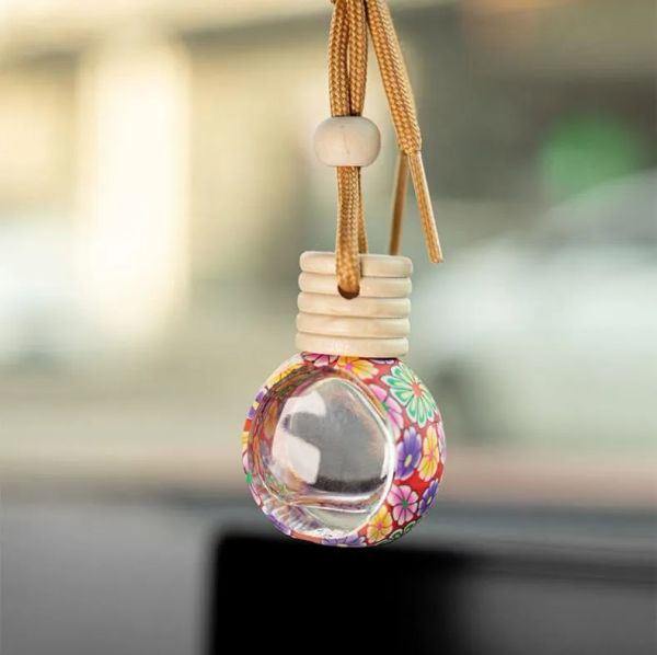 Voiture Parfum Bouteille Pendentif Parfums Ornement Désodorisant Pour Huiles Essentielles Diffuseur Parfum Bouteille En Verre Vide FY5884 0612