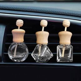 CAR -parfumflessen leeg met clip houten stick diffusers airconditioner ventilatie klips auto -luchtverfrisser glazen fles auto's decoraties SN6879