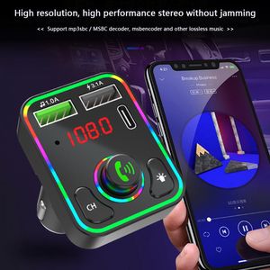Auto Phone Chargers Adapter F3 Universele Bluetooth draadloze handsfree FM-zender Audio MP3-muziekspeler Dual USB PD 3.1A Snelle lading met kleurrijke LED-achtergrondverlichting