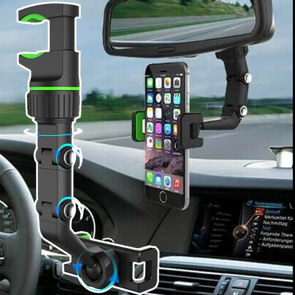 Soporte de teléfono para coche multifuncional, giratorio de 360 grados, soporte portátil para coche, soporte para espejo retrovisor, soporte de Clip colgante para asiento