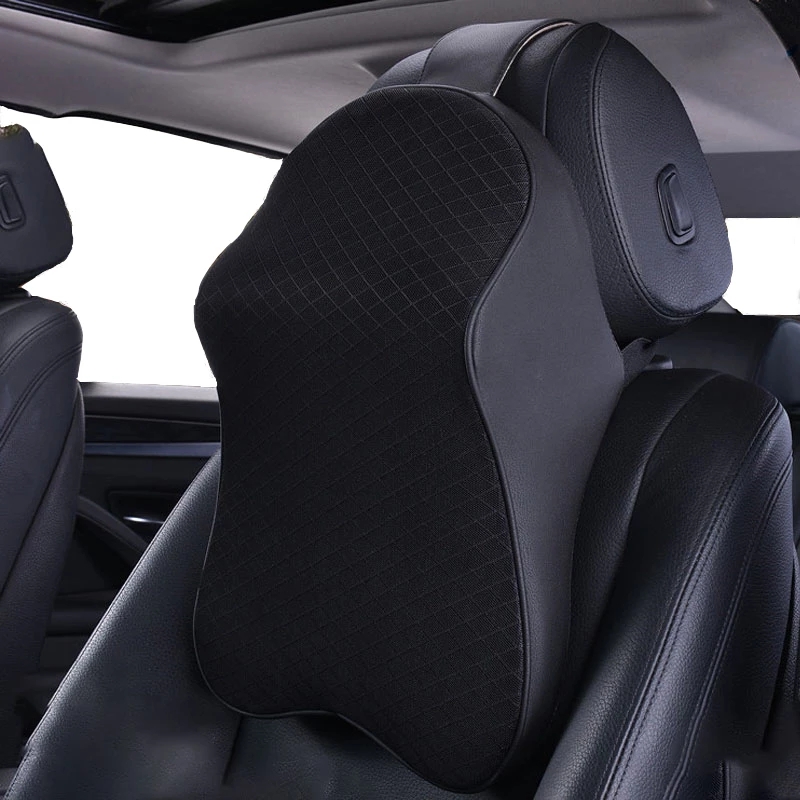 Bilkudde Auto Nackstöd Kuddar för att lindra nacktrötthet med svart Pu-läder och Memory Foam Bilsäte Nackstöd i ergonomisk design (1 förpackning)