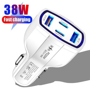 Auto -power adapter PD 20W autolader 4 in 1 auto Quick Charger QC3.0 18W 2USB+2pd USB Tyoe C voor iPhone Xiaomi