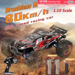 Autoprofessionele volwassene 80 km/H Legering frame RC Brushless Car Toys 4WD Buggy High Speed Racing Truck 200m Brake 1:10 RC Cars Model speelgoed speelgoed