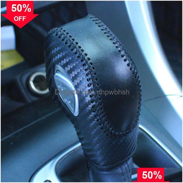 Perilla de palanca de cambios de fibra de carbono y cuero Pu para coche, Er, para Ford Ecosport Escape Fusion c-max Energi Wagon Fiesta Focus Transit Van Drop Deli