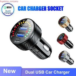 Cargador de coche QC3.0 Dual USB, adaptador de corriente de carga rápida, enchufe para encendedor de cigarrillos con escala de voltímetro, interruptor de pantalla, lámpara de marquesina