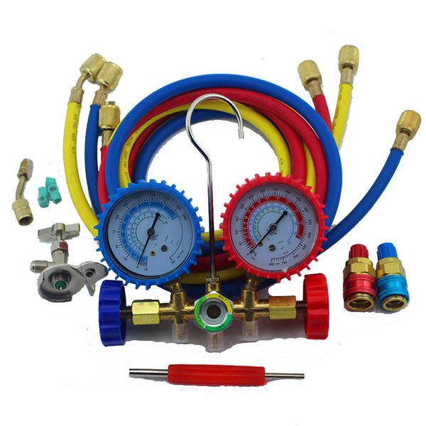 Voiture R134A R12 R22 Manifold Manifold Gauge 1/4 SAE à 90cm Tuyaux de charge Kit Kit