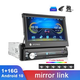 Autoradio Android 10 7 ''1 Din voiture GPS Navigation stéréo Bluetooth lecteur multimédia miroir lien couleur bouton 16G pas de DVD