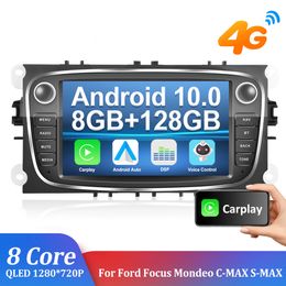 Autoradio Android 10 8 + 128 go GPS WIFI 4G pour Ford Focus s-max Galaxy c-max 7 pouces lecteur multimédia de voiture Autoradio