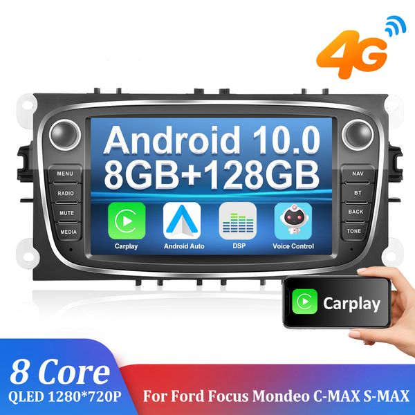 Radio de coche Android 10 8 + 128GB GPS WIFI 4G para Ford Focus s-max Galaxy c-max 7 pulgadas reproductor Multimedia Autoradio