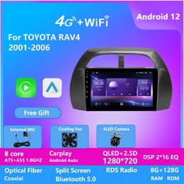 Autoradio multimédia 2 Din vidéo mains libres Android 12 9 pouces GPS Bluetooth WiFi pour TOYOTA RAV4 2001-2006