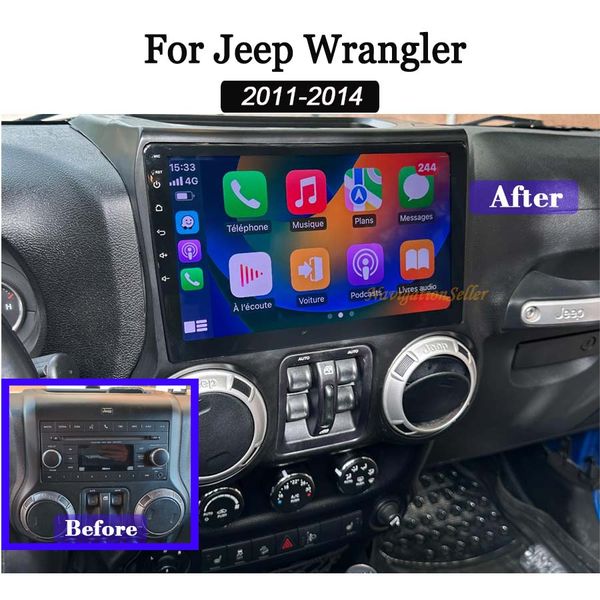 Autoradio stéréo Android 13 pour Jeep Wrangler 2011-2014 JK Gand Cherokee Dodge Ram 1500 avec sans fil Apple CarPlay Android Auto WIFI GPS Youtube TikTok DVD de voiture