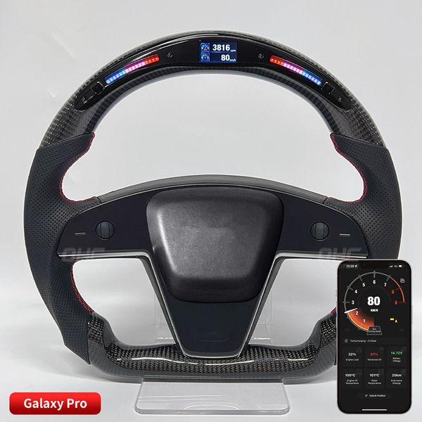 Volante de fibra de carbono Real para coche, compatible con Tesla Model S, pantalla LED, accesorios automotrices