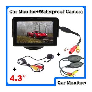 Auto-achteruitrijcamera's Parkeersensoren 4,3-inch monitor Waterdichte achteruitkijkcamera Draadloos 2 video's Systeem Drop Delivery Automobiles M Dh60I