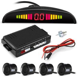 Caméras de recul de voiture Capteurs de stationnement Radar de recul avec capteur d'affichage numérique à 4 LED Détection de distance Alerte sonore à 3 couleurs Alarme d'avertissement