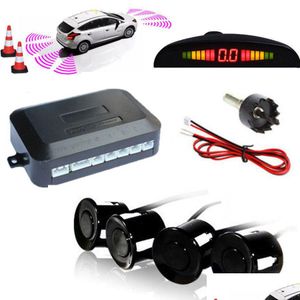 Cámaras de visión trasera de coche Sensores de aparcamiento Dc12V Led Bibibi 4 Kit de sistema de radar de zumbador de respaldo inverso Alarma de sonido Drop Delivery Mobiles M Dhahy