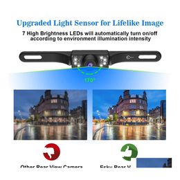 Auto achteruitzicht Camera's Parkeersensoren Voertuig Back -upcamera Waterdichte HD -kleurbrede uitkijkhoek Kenteken met 7 heldere LED Dhryj
