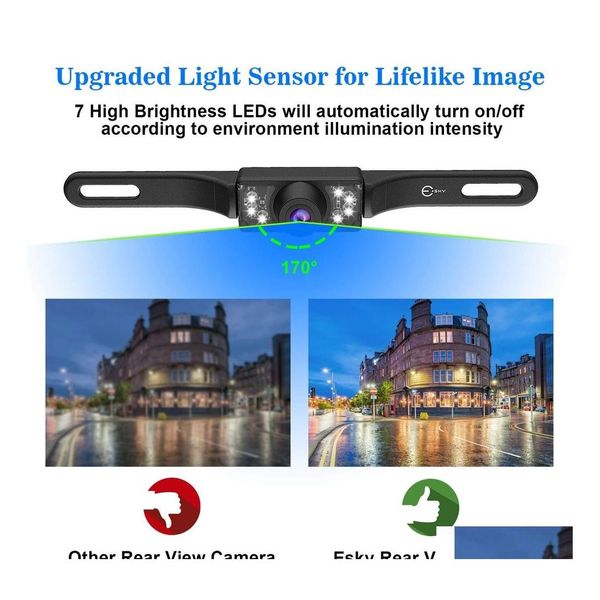 Cámaras de la vista trasera del automóvil Sensores de estacionamiento Cámara de respaldo del vehículo impermeable HD Rango de visión de color ancho HD Placa de visión con 7 Dhryj LED brillante