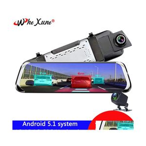 Caméras de recul de voiture Capteurs de stationnement Whexune 4G 10 IPS Android 5.1 Caméra DVR Adas Mirror Dash Cam Enregistreur vidéo FL HD Wifi GPS R Dhbwd