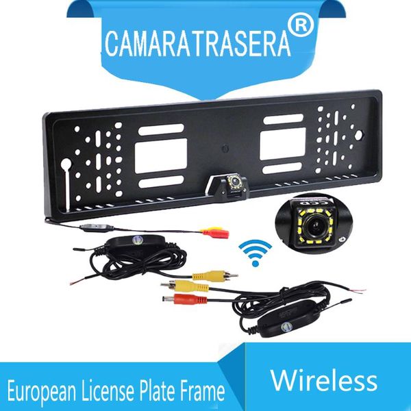 Caméras de recul de voiture capteurs de stationnement caméra sans fil cadre de plaque d'immatriculation ue sauvegarde étanche inversée pour moniteur Gps CCD HD