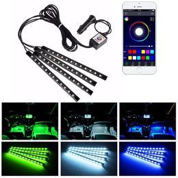 Auto RGB LED Strip Licht LED's strips Lichten kleuren Cary Styling Decoratieve auto's Sfeerlampen Interieurverlichting met afstandsbediening 12V Crestech