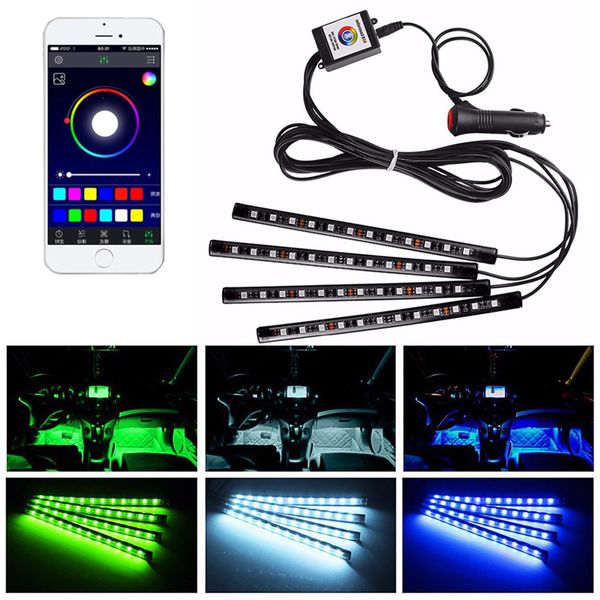 Car RGB LED Strip Light LED Tiras Luces Colores Cary Styling Coches decorativos Atmósfera Lámparas Iluminación interior con controles remotos 12V usastar