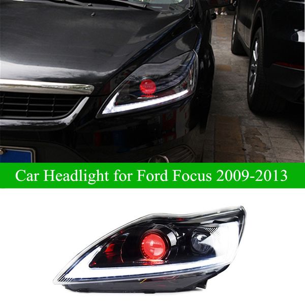 Faro delantero para coche Ford Focus, conjunto de faros LED diurnos 2009-2013, señal de giro dinámica, lámpara automática de doble haz