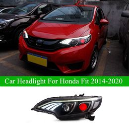 Auto lopende hoofdlicht voor Honda Jazz Fit LED-koplampassemblage 2014-2020 DRL Dynamic Turn Signal Demon Eye Projector Lens Auto Accessories Lamp