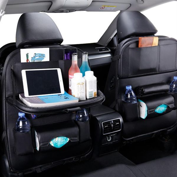 Organizador trasero para asiento de coche, bolsa de cuero Pu, organizador de almacenamiento para coche, bandeja de mesa plegable, bolsa de almacenamiento de viaje, accesorios para automóviles CX200822300Y