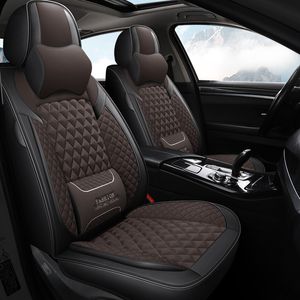 Housse de siège de voiture en cuir synthétique imperméable, coussin avant et arrière, ajustement universel pour la plupart des berlines, SUV, camions, hayon, ensemble complet, café