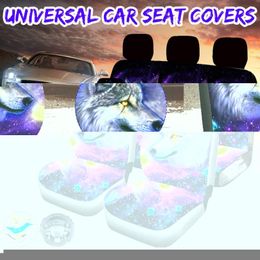 Fundas de asiento de coche 1/7 Uds patrón de lobo Universal automóviles a prueba de suciedad cubierta trasera delantera para VAN Etc. con juego de ruedas