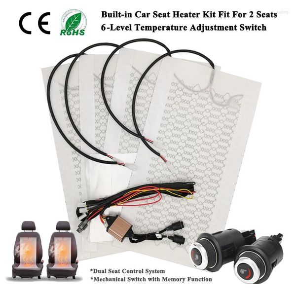 Cubiertas de asiento para el automóvil 12V Calentador universal Fibra de carbono Calentador de fibra de carbono Sistema de control de interruptor dual de 6 niveles para 2 asientos