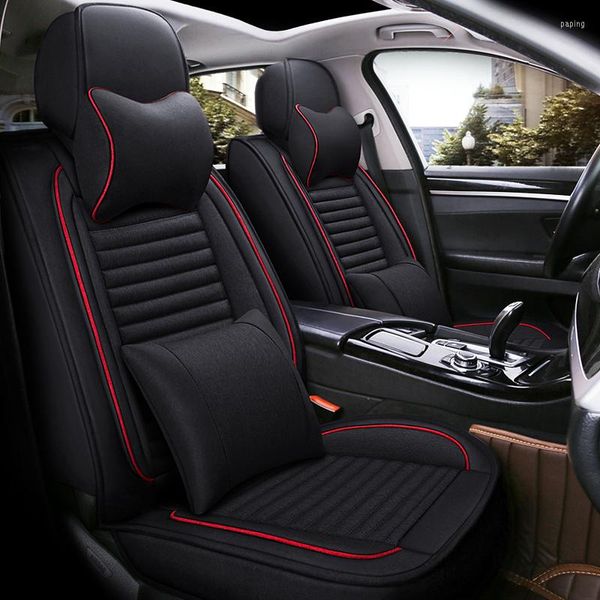 Fundas de asiento de coche 13 Uds conjunto de fundas de lino y cuero almohadilla de protección de automóviles negro gris rojo accesorios interiores