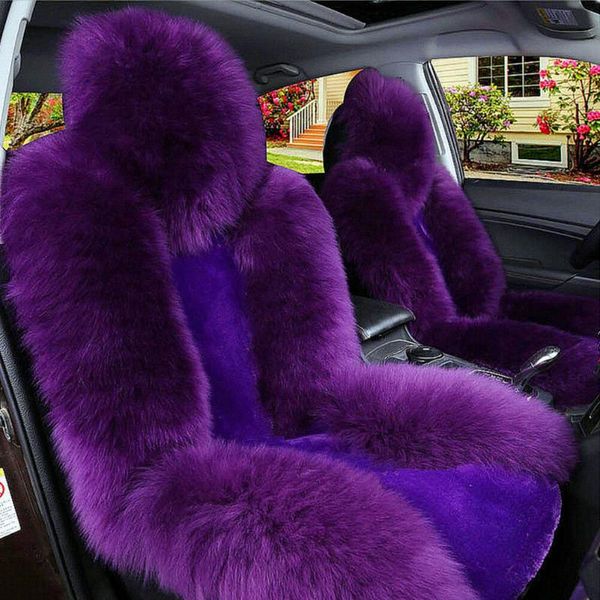 Housses de siège de voiture 2ￗHousse de haute qualité Coussin en laine douce Rembourrage avant Violet