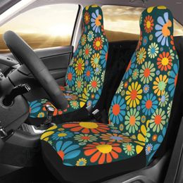 Autostoelhoezen 2 stuks kleurrijke bloemenhoes volledige set abstracte hippie bloemen auto vooremmer kussen bescherm accessoires voor vrouwen