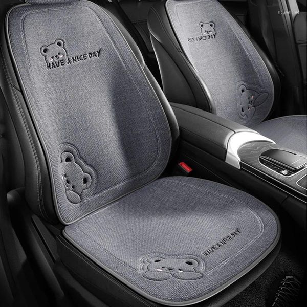 Housses de siège de voiture 2024, motif ours de dessin animé, en lin, respirant, coussin arrière, anti-poussière, à la mode, tapis de coussin universel