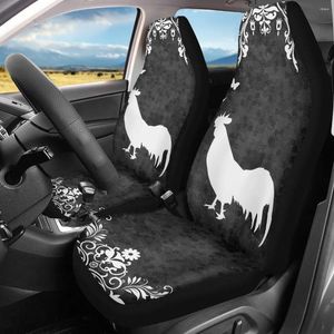 Housses de siège de voiture 2024, protection avant florale en forme de coq noir et blanc, fabriquée en tissu polyester, accessoires universels