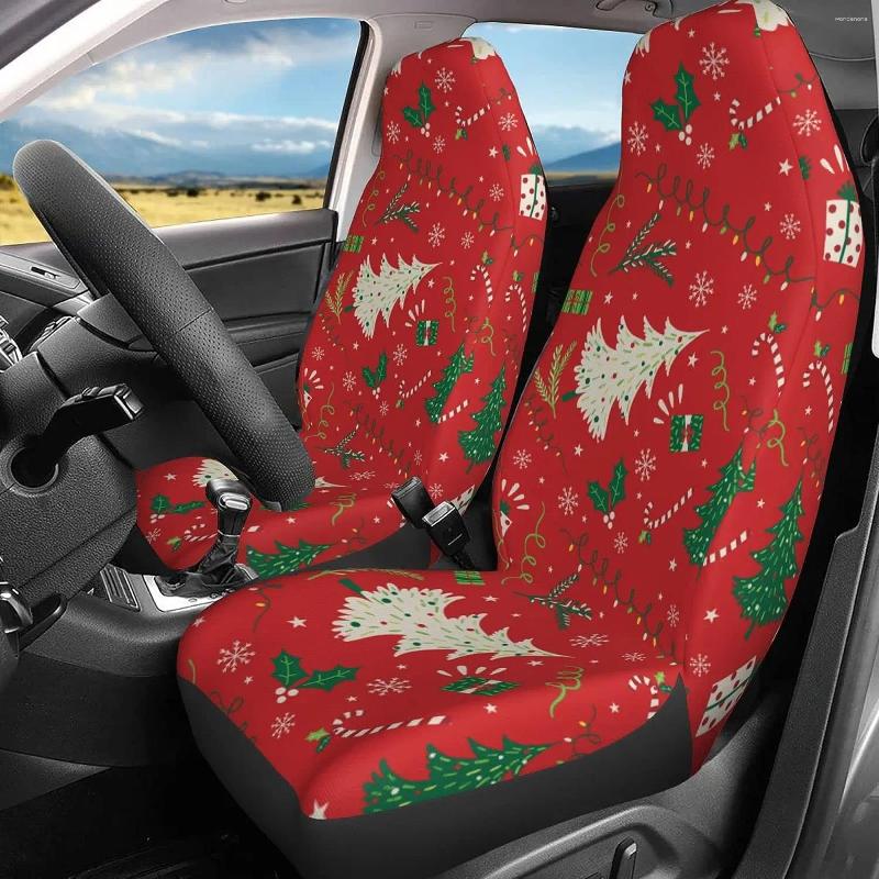 Car Seat Covers 2pcs Christmas Tree Universal Front Seats Vehicle Enterior Protector Suitable Fits Most Auto SUV