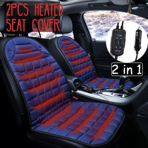 Housses de siège de voiture 2 pièces en 1 universel rapide électrique chauffant réglable noir/gris/bleu/rouge/café couverture hiver coussin Auto coussin 12V