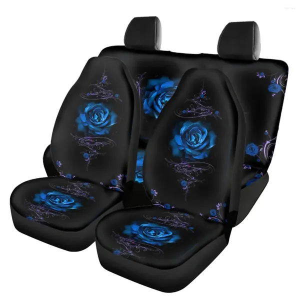 Couvertures de siège d'auto 3D Gothic Blue Rose Print Cover Full Full Forme pour les femmes Back Front Back confortable Coussin de protecteur sans glissement