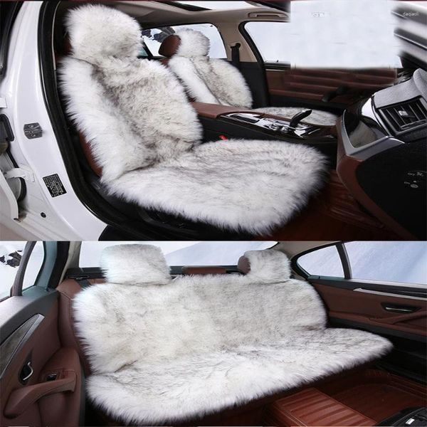 Housses de siège de voiture 3 pièces fausse peau de mouton pour voitures ensemble complet longue laine Auto coussin artificiel housse en peluche unique