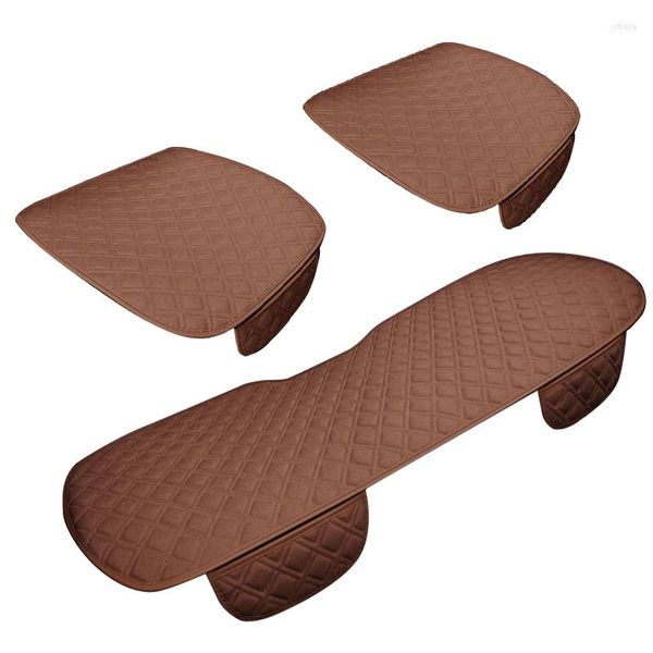 Housses de siège de voiture 3 pièces/ensemble marron universel avant arrière couverture tapis protecteur antidérapant coussin de chaise