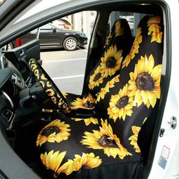 Housses de siège de voiture 9 pièces, le kit d'accessoires de voiture universel en tournesol comprend 2 housses de siège avant de voiture, volant en tournesol C300C