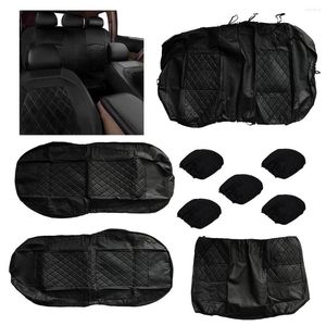 Housses de siège de voiture 9 pièces/ensemble cuir PU noir intérieur avant arrière coussins complets ensemble pour voitures camions fourgonnettes SUV