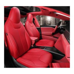 Auto -stoelbedekkingen Accessoires ER voor Tesla Model X Hoge kwaliteit Leer Custom Fit 6 HEAS CUSHION 360 graden Flareed Modelx alleen Ma Dhaxm