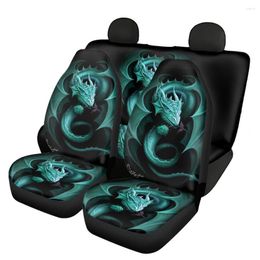 Auto-stoel omvat accessoires Gothic Blue Dragon 3D-printen Volledig ingesteld voertuig Niet-S-Skid voor- en achterste kussenhoes